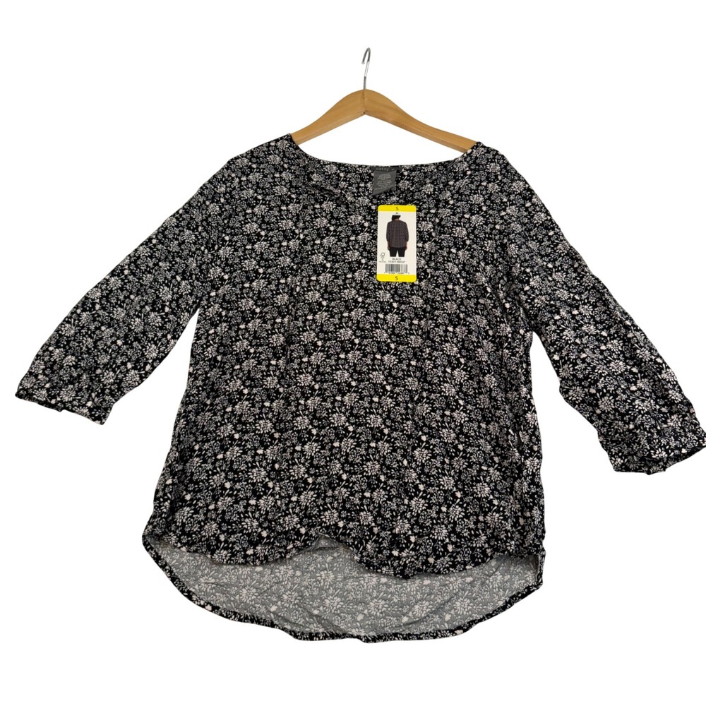 Matty‎ M Black White Floral 3/4 Sleeve Rayon Blouse Small MW9408-728